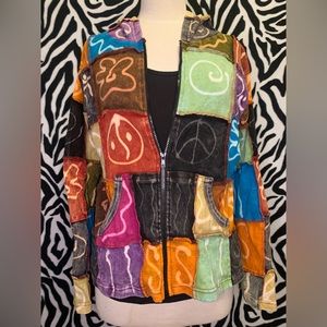 Boho hippie patchwork zip up colorful sweater